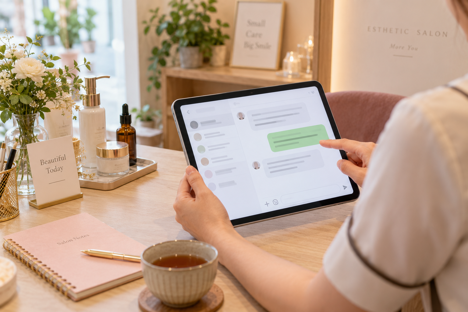 お店がLINEフォロー文面を確認するイメージ
